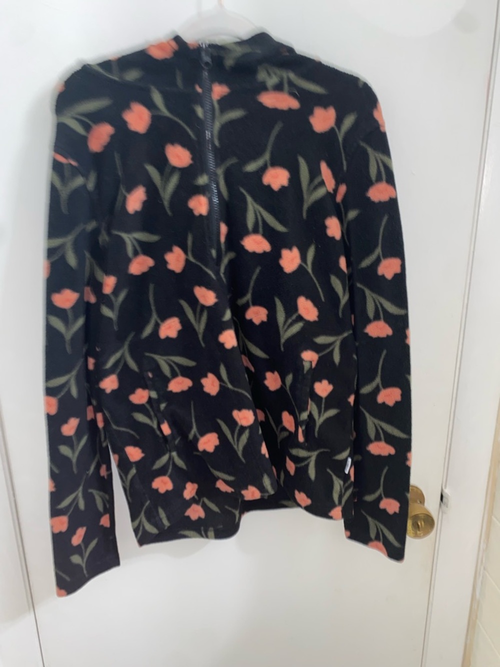 O'Neill Black Zip Cardigan with Peach Floral Accents